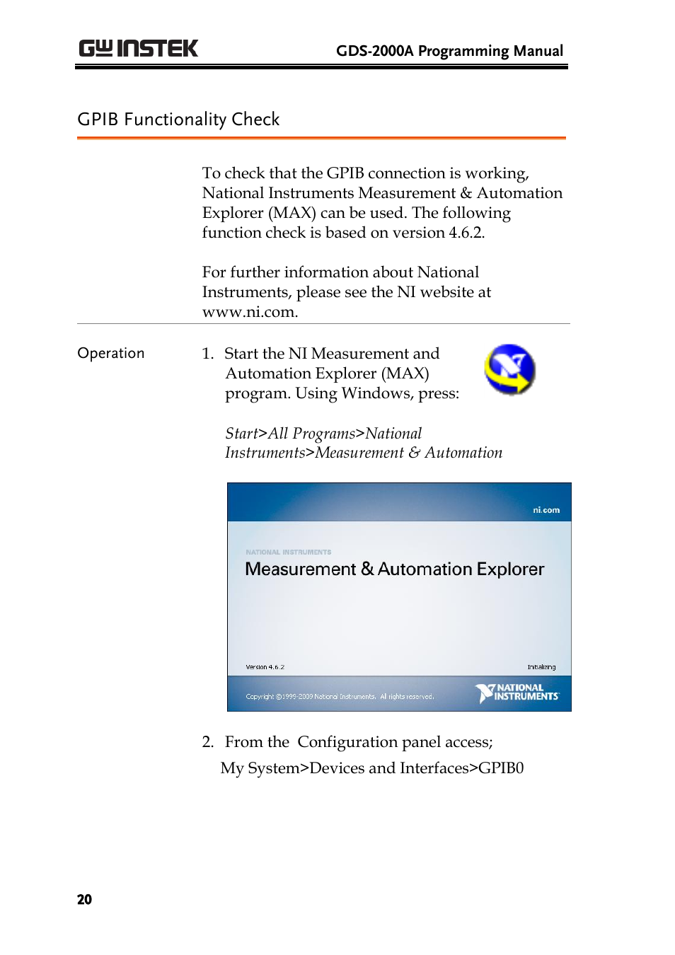 Gpib functionality check | GW Instek GDS-2000A series Programming Manual User Manual | Page 20 / 272
