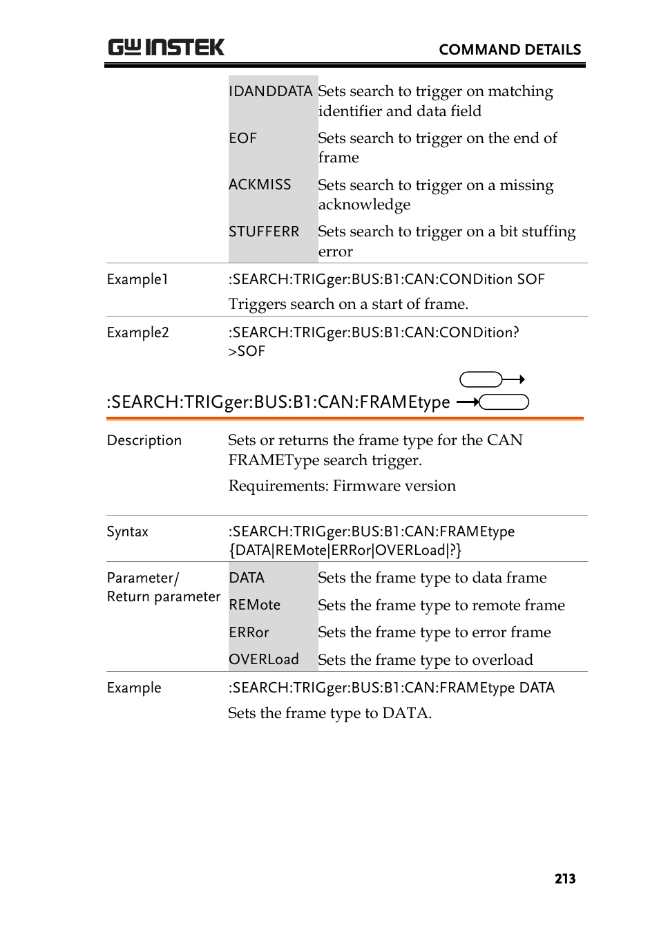 Search:trigger:bus:b1:can:frametype | GW Instek GDS-2000A series Programming Manual User Manual | Page 213 / 272