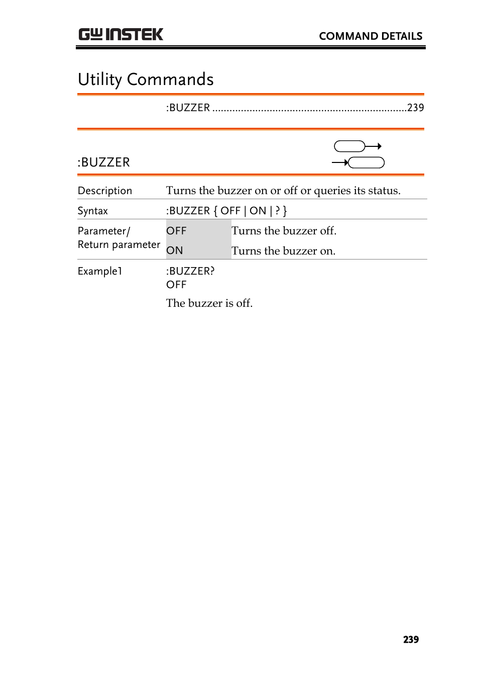Utility commands, Buzzer | GW Instek GDS-2000A series Programming Manual User Manual | Page 239 / 272