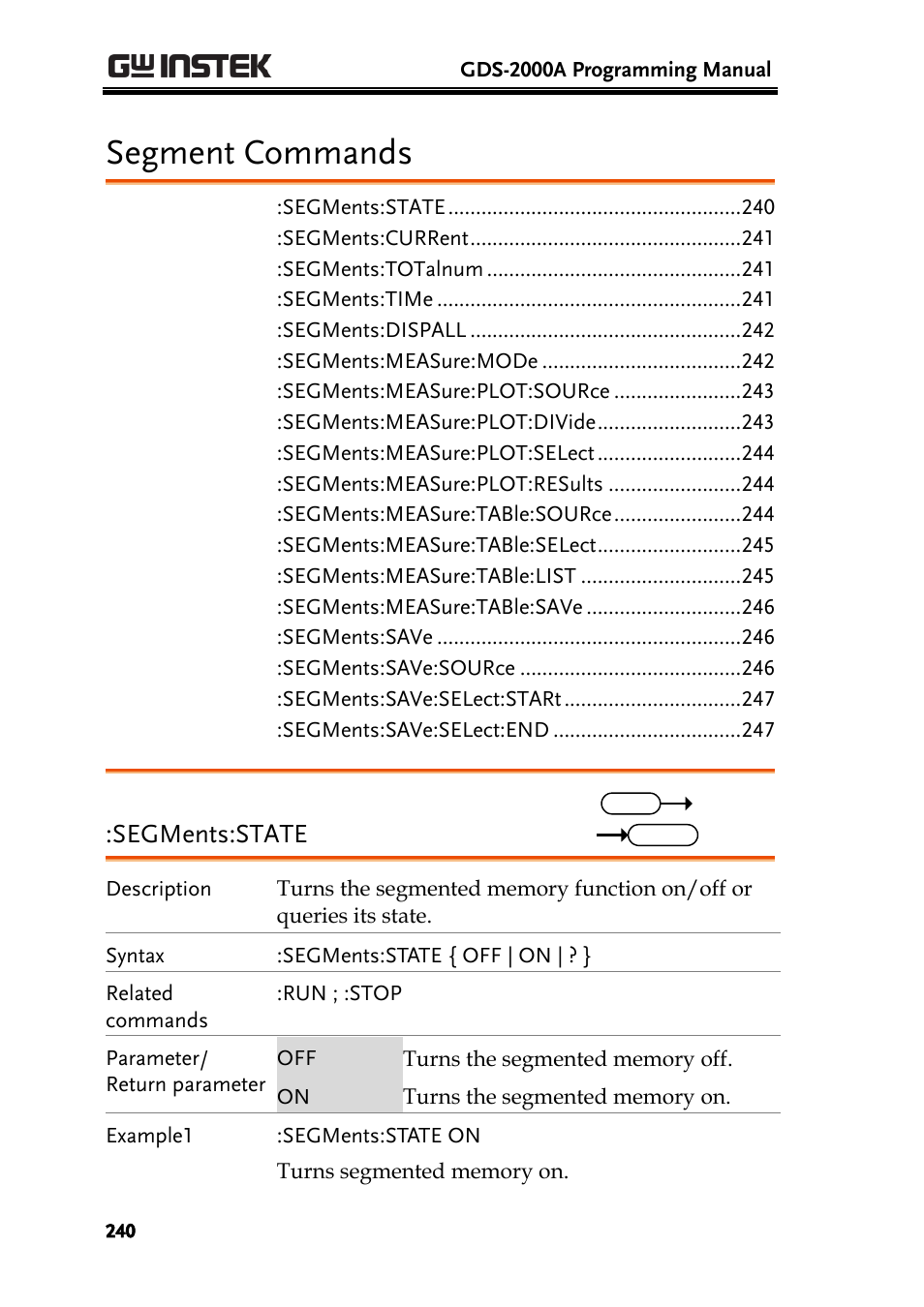 Segment commands, Segments:state | GW Instek GDS-2000A series Programming Manual User Manual | Page 240 / 272