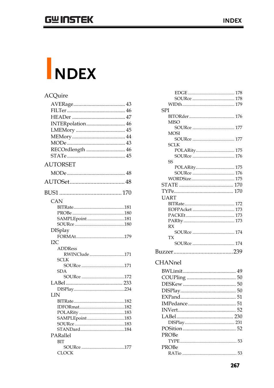 Index, Ndex | GW Instek GDS-2000A series Programming Manual User Manual | Page 267 / 272