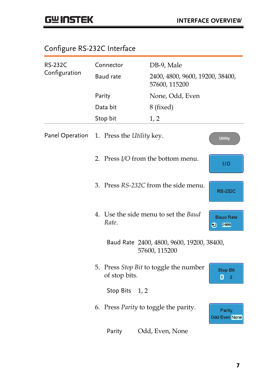 Configure rs-232c interface | GW Instek GDS-2000A series Programming Manual User Manual | Page 7 / 272