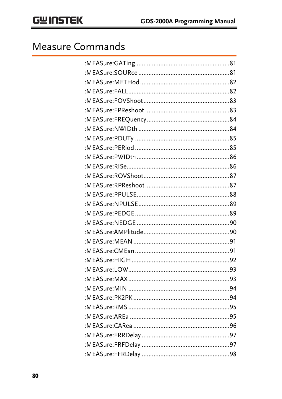 Measure commands | GW Instek GDS-2000A series Programming Manual User Manual | Page 80 / 272