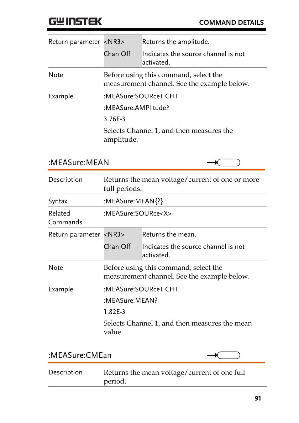 Measure:mean, Measure:cmean | GW Instek GDS-2000A series Programming Manual User Manual | Page 91 / 272