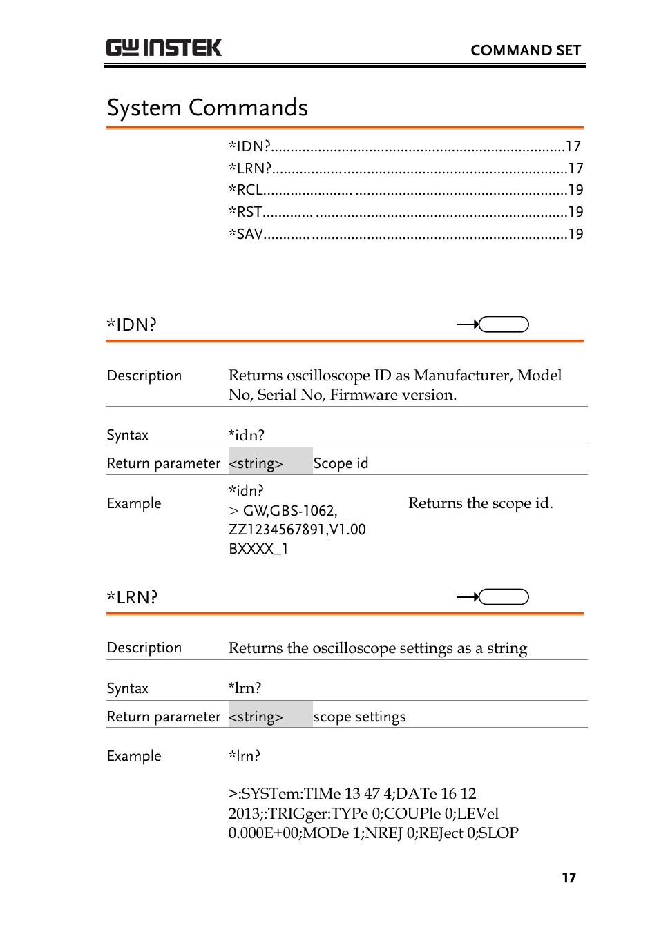 System commands | GW Instek GBS-1000 Series Programming Manual User Manual | Page 17 / 88