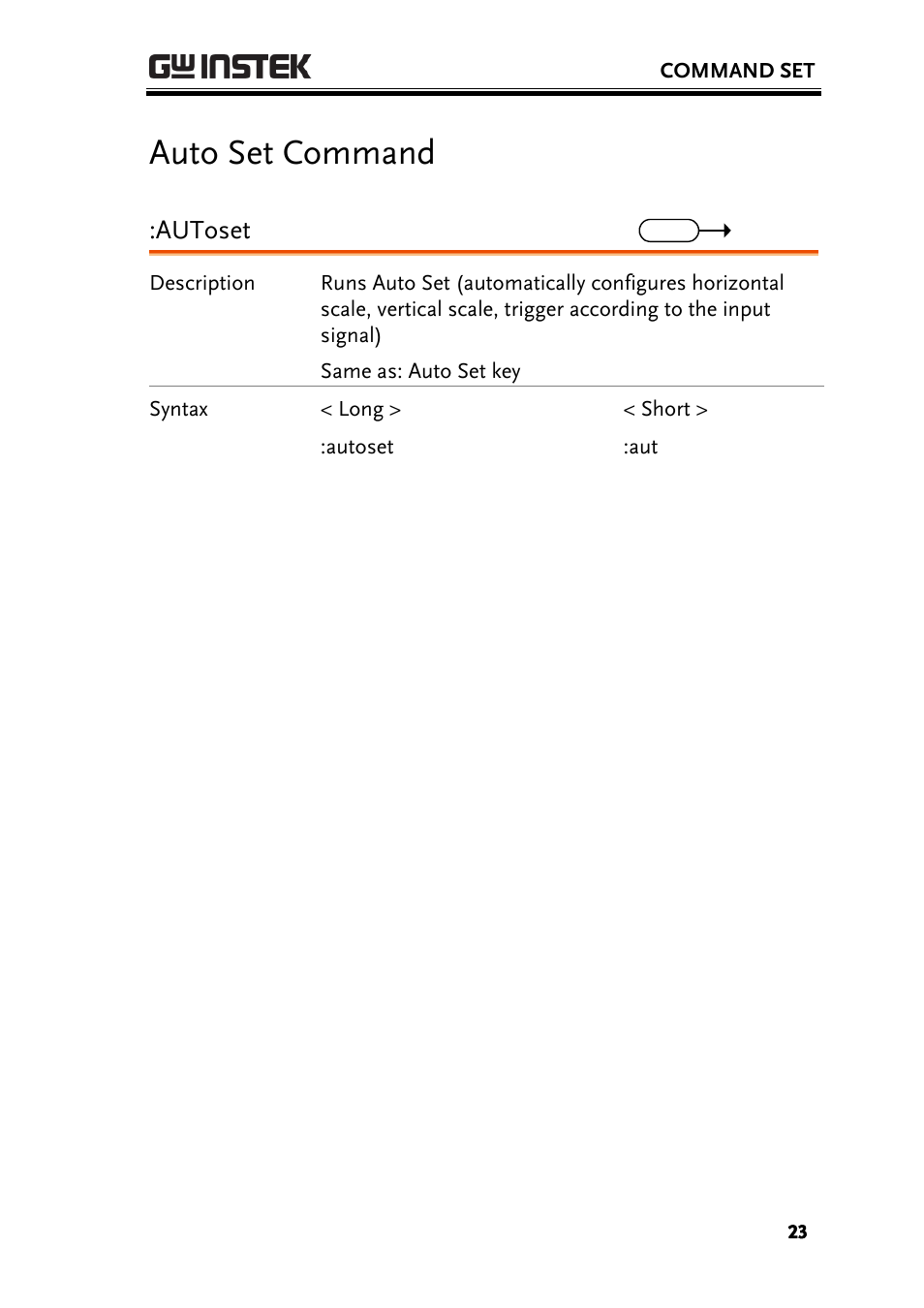 Auto set command, Autoset | GW Instek GBS-1000 Series Programming Manual User Manual | Page 23 / 88