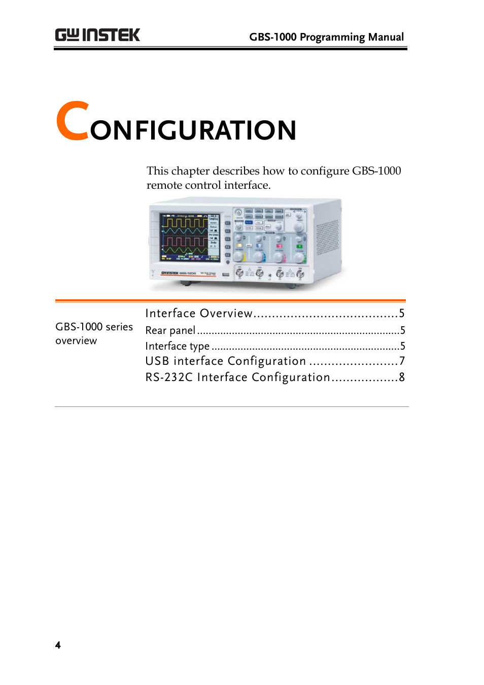 Configuration, Onfiguration | GW Instek GBS-1000 Series Programming Manual User Manual | Page 4 / 88