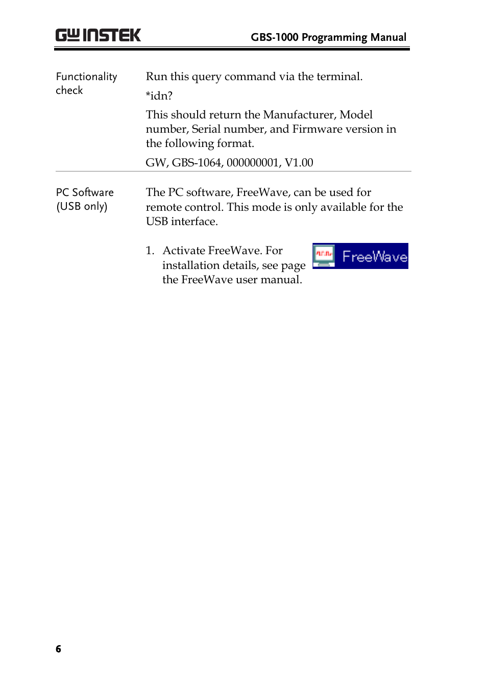 GW Instek GBS-1000 Series Programming Manual User Manual | Page 6 / 88