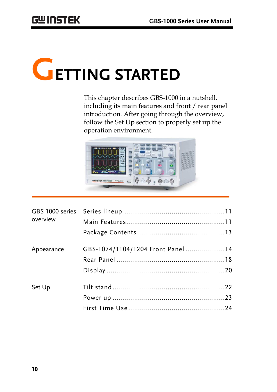 Getting started, Etting started | GW Instek GBS-1000 Series User Manual User Manual | Page 10 / 187