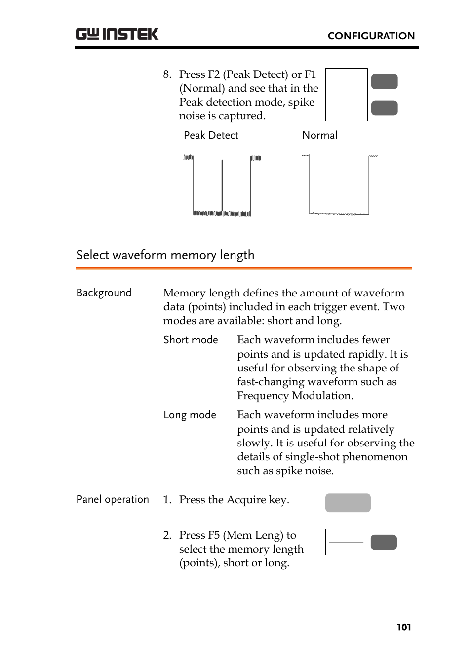 Select waveform memory length | GW Instek GBS-1000 Series User Manual User Manual | Page 101 / 187