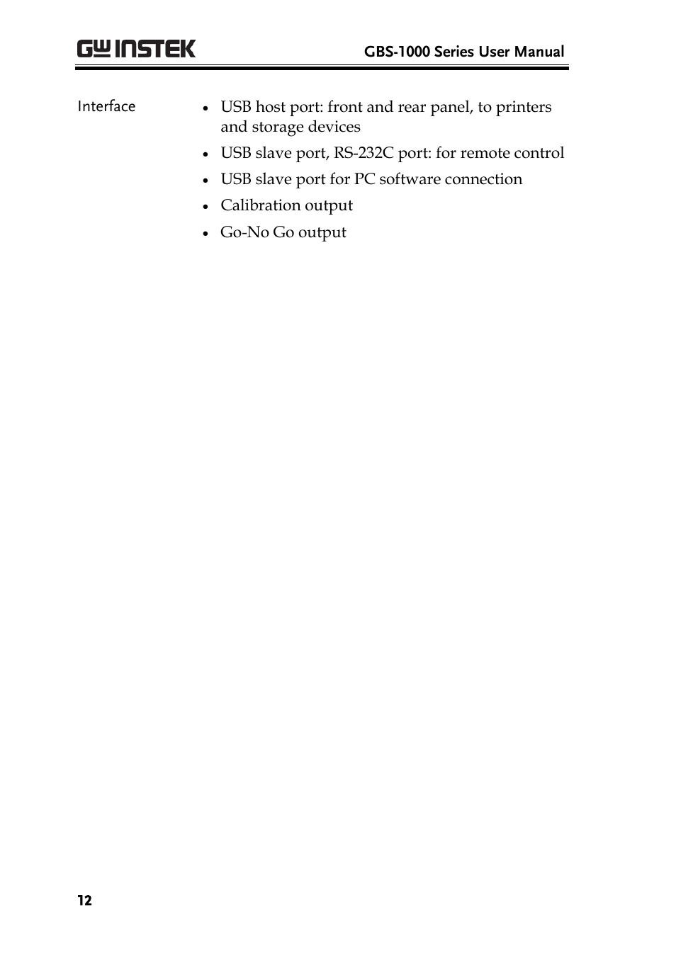GW Instek GBS-1000 Series User Manual User Manual | Page 12 / 187