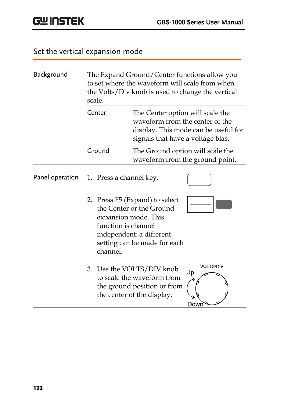 Set the vertical expansion mode | GW Instek GBS-1000 Series User Manual User Manual | Page 122 / 187