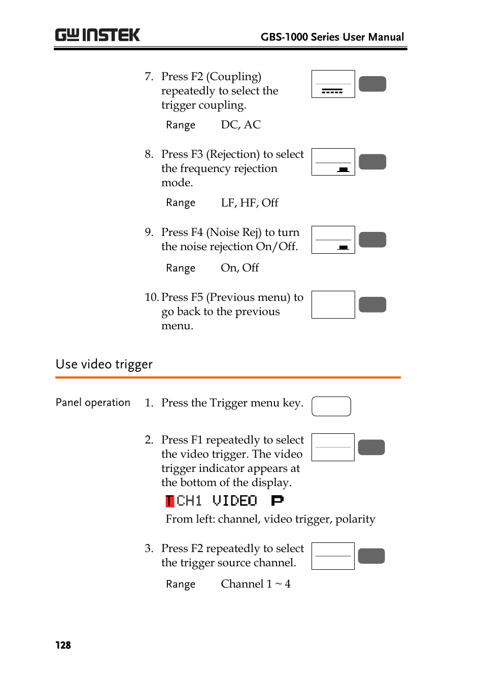 Use video trigger | GW Instek GBS-1000 Series User Manual User Manual | Page 128 / 187