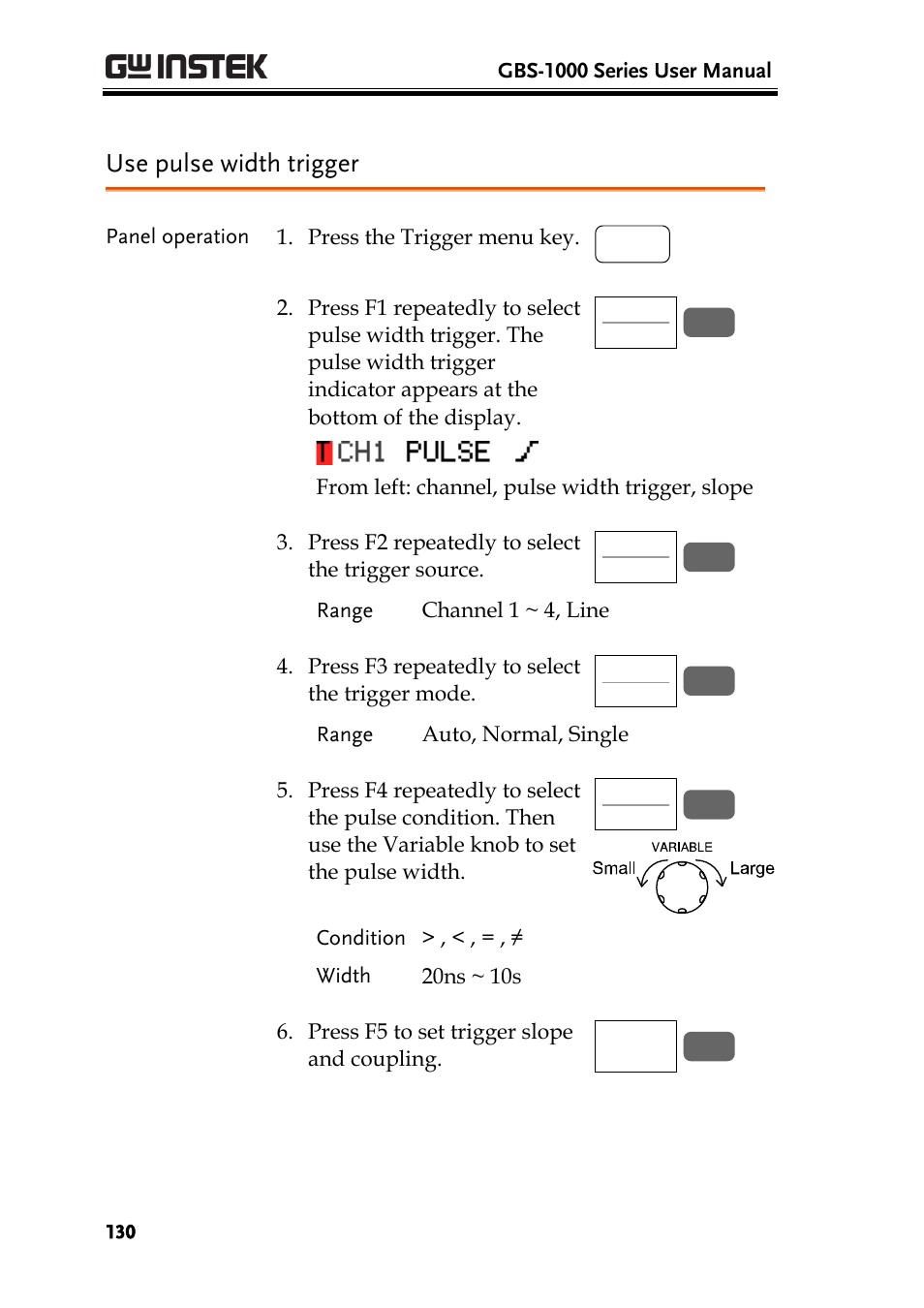 Use pulse width trigger | GW Instek GBS-1000 Series User Manual User Manual | Page 130 / 187