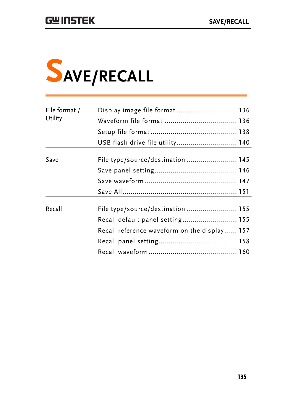 Save/recall, Ge135), Ave/recall | GW Instek GBS-1000 Series User Manual User Manual | Page 135 / 187