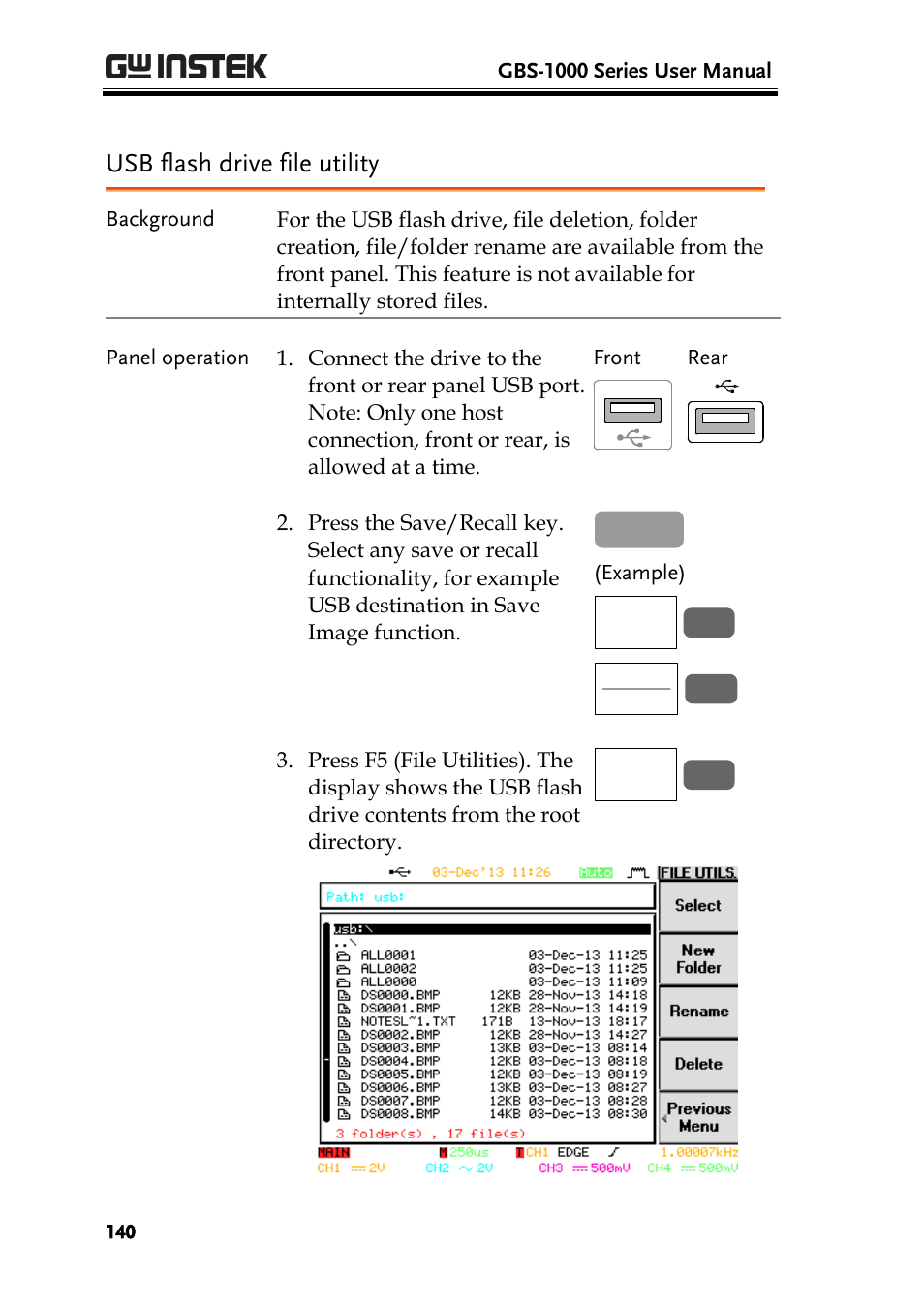 Usb flash drive file utility | GW Instek GBS-1000 Series User Manual User Manual | Page 140 / 187