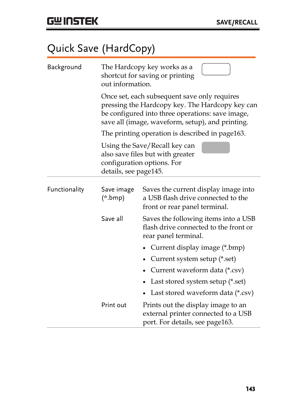 Quick save (hardcopy), Ge143) | GW Instek GBS-1000 Series User Manual User Manual | Page 143 / 187