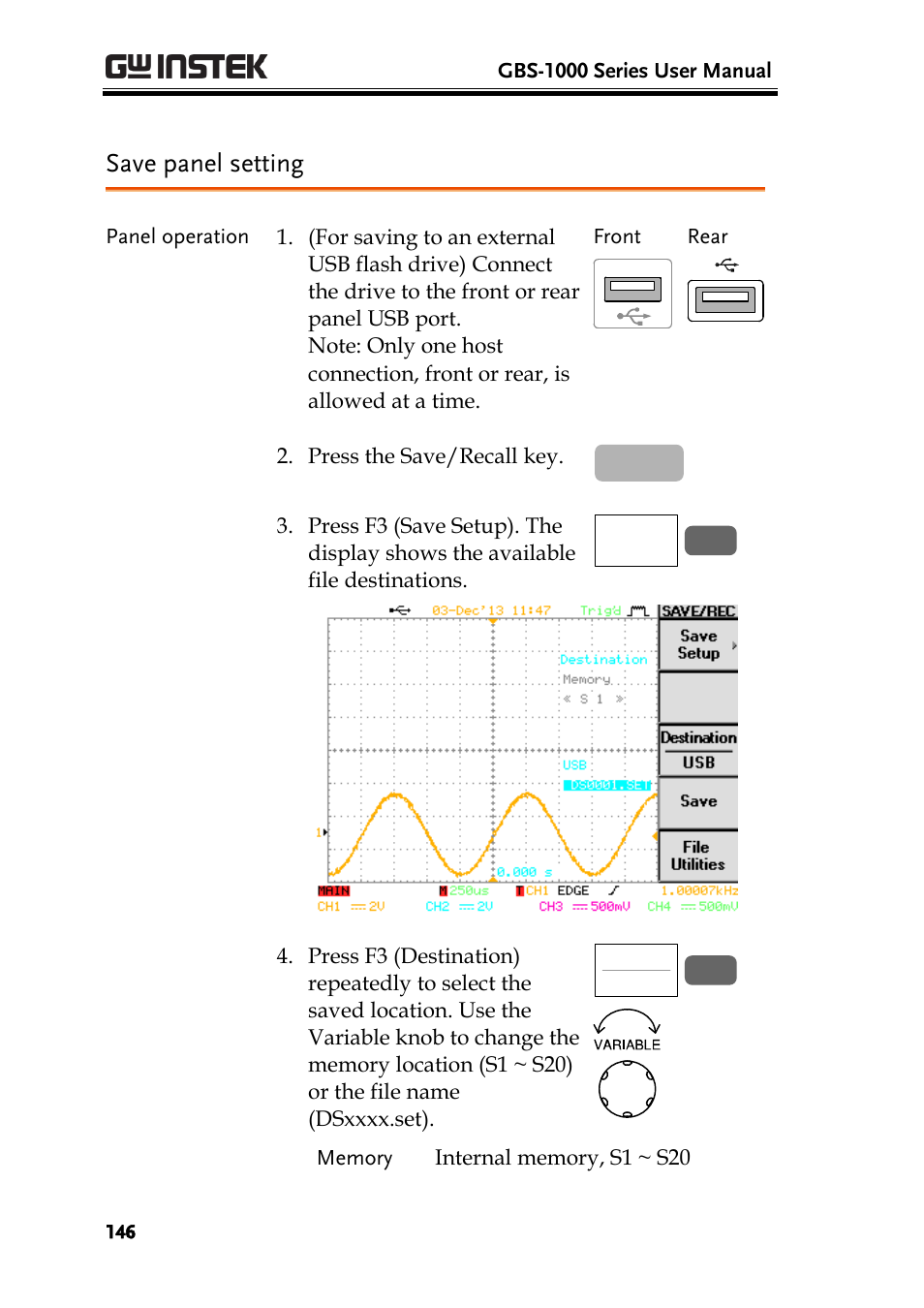 Save panel setting | GW Instek GBS-1000 Series User Manual User Manual | Page 146 / 187