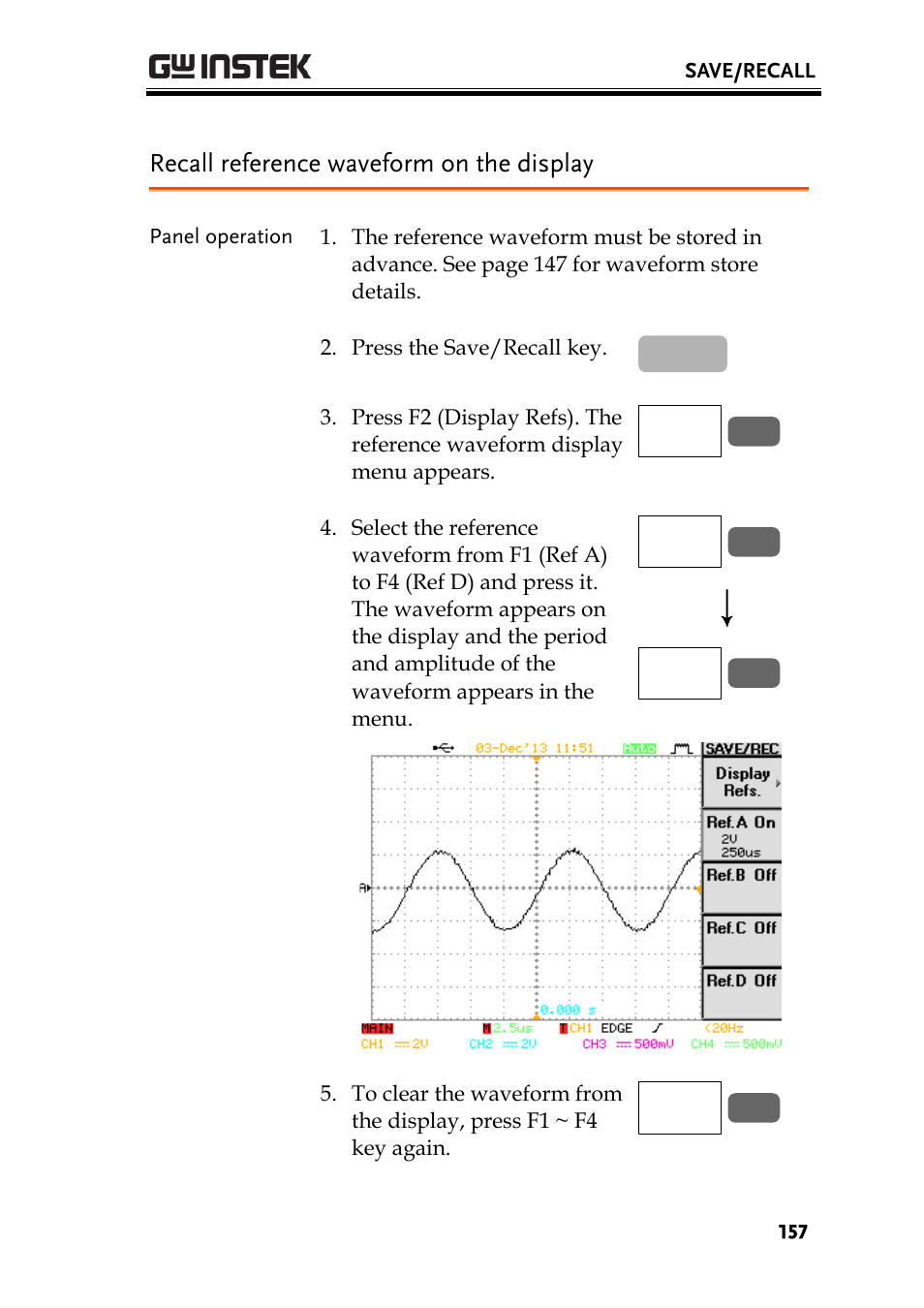 Recall reference waveform on the display | GW Instek GBS-1000 Series User Manual User Manual | Page 157 / 187