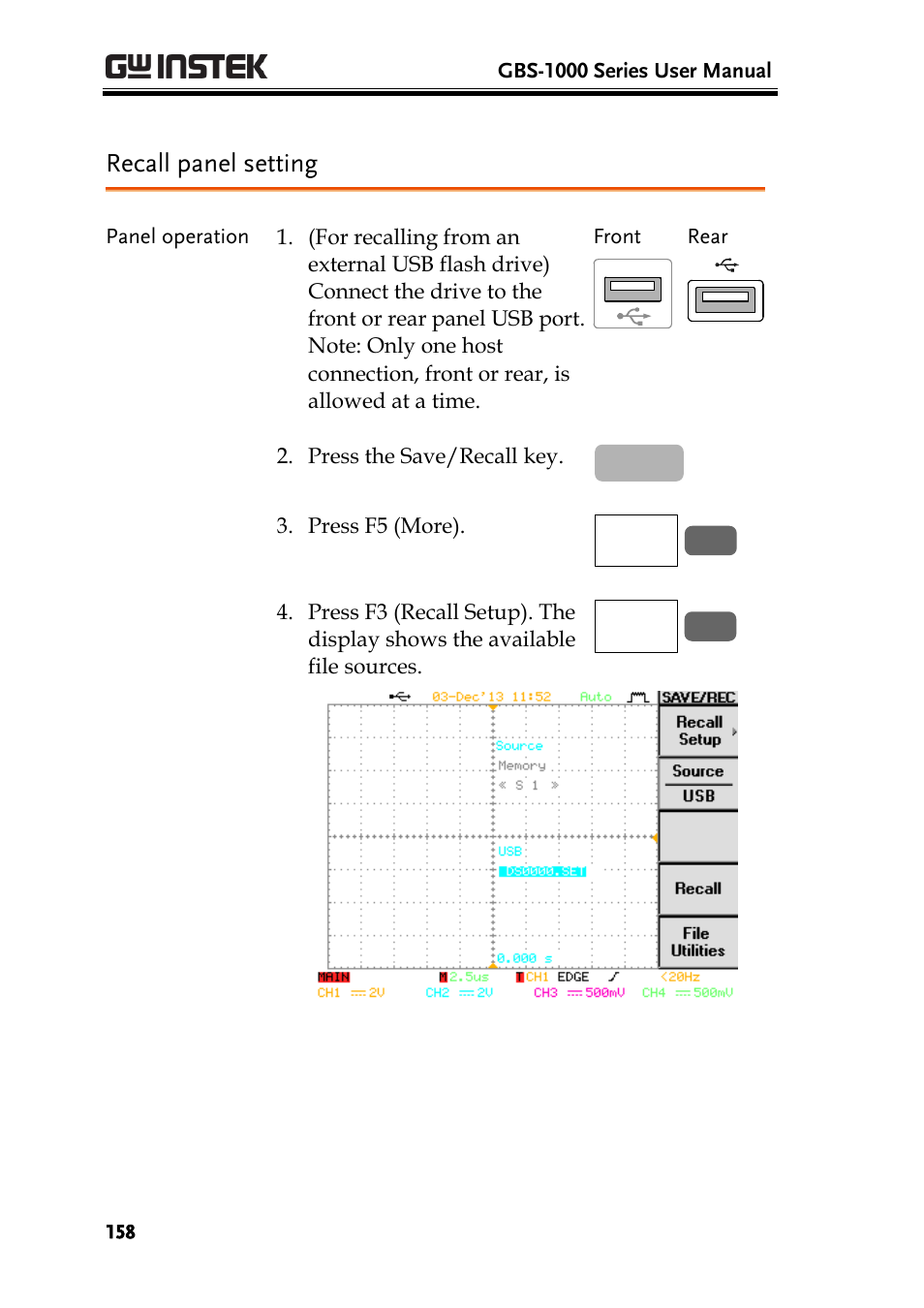 Recall panel setting | GW Instek GBS-1000 Series User Manual User Manual | Page 158 / 187