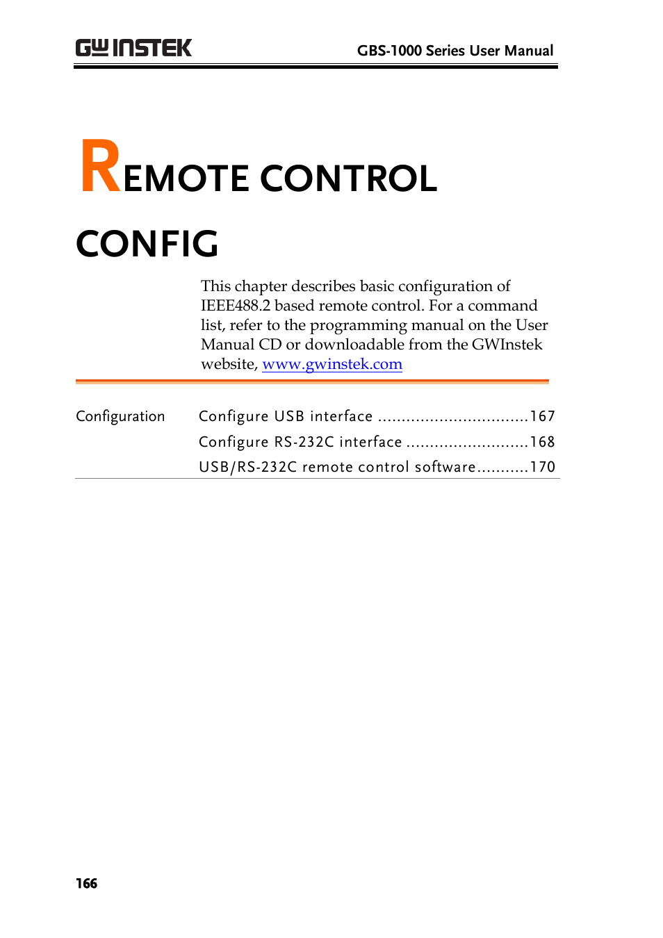 Remote control config, Emote control config | GW Instek GBS-1000 Series User Manual User Manual | Page 166 / 187
