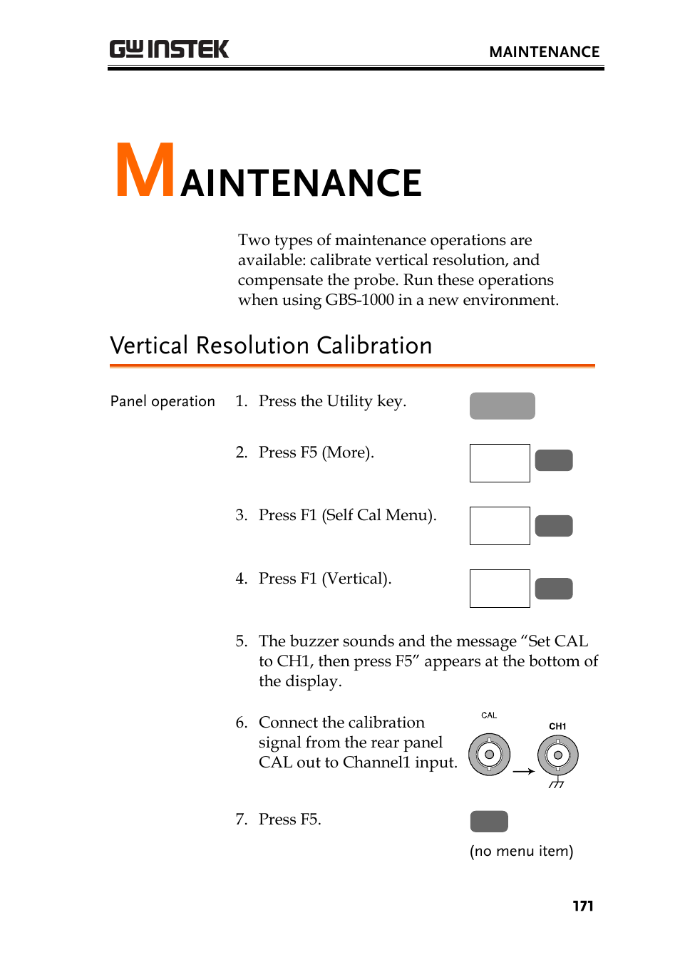 Maintenance, Vertical resolution calibration, E171) | Aintenance | GW Instek GBS-1000 Series User Manual User Manual | Page 171 / 187