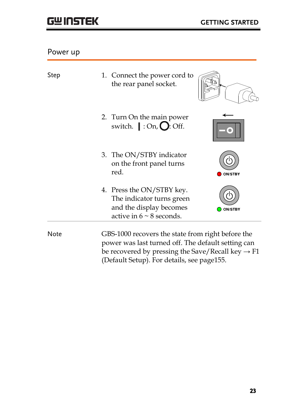 Power up | GW Instek GBS-1000 Series User Manual User Manual | Page 23 / 187