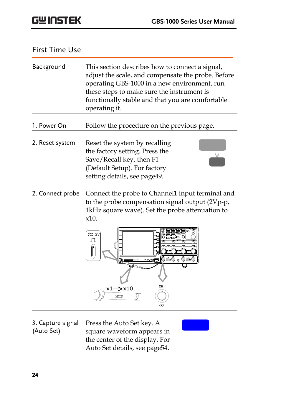 First time use | GW Instek GBS-1000 Series User Manual User Manual | Page 24 / 187