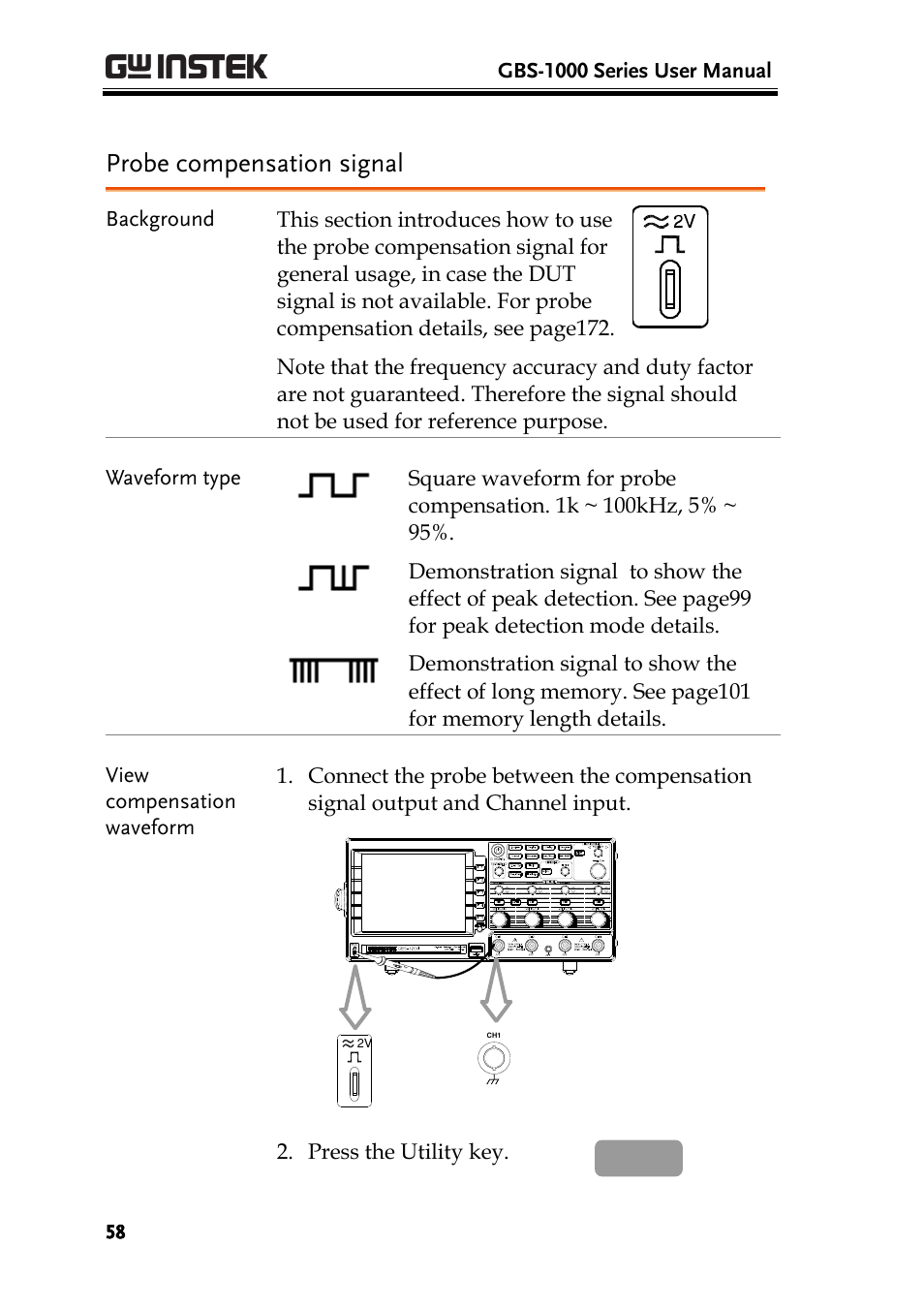 Probe compensation signal | GW Instek GBS-1000 Series User Manual User Manual | Page 58 / 187