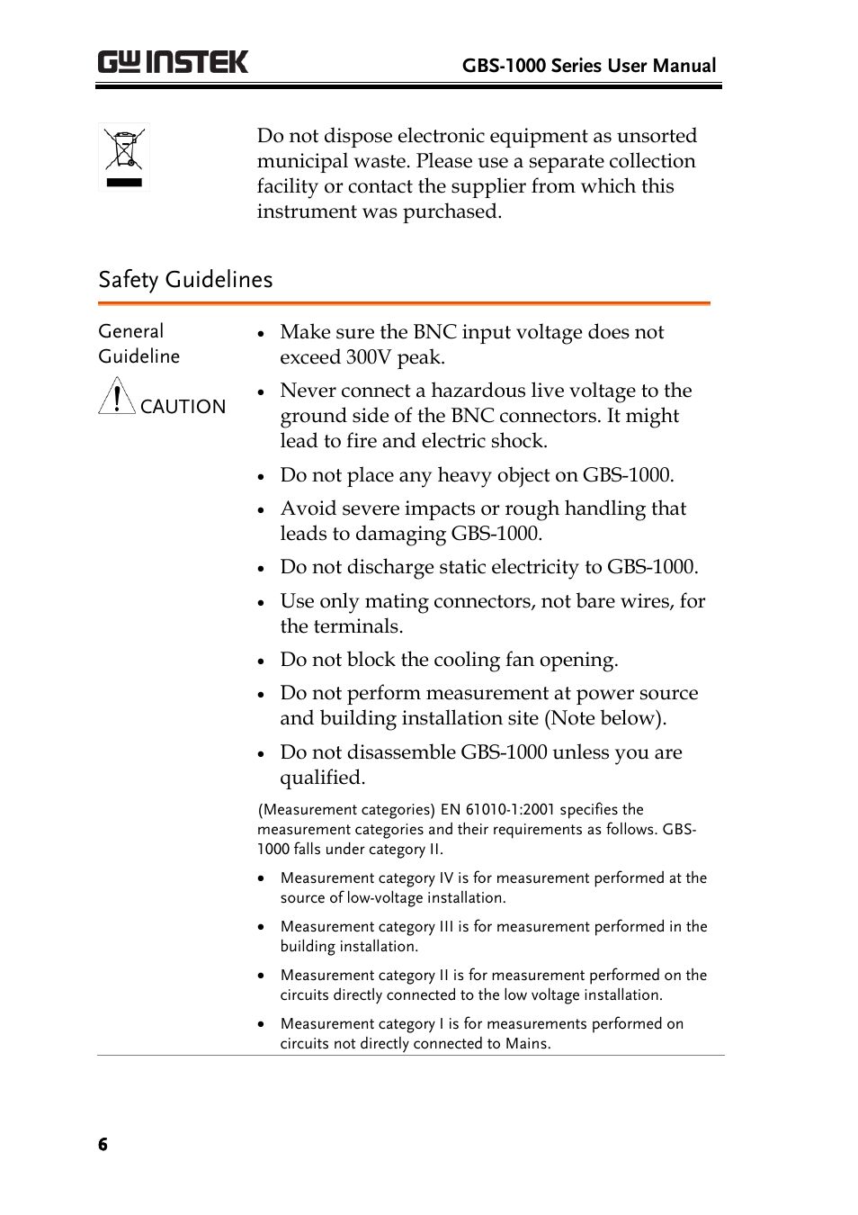 Safety guidelines | GW Instek GBS-1000 Series User Manual User Manual | Page 6 / 187