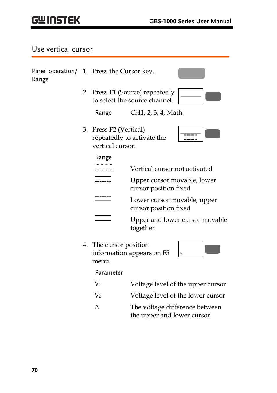 Use vertical cursor | GW Instek GBS-1000 Series User Manual User Manual | Page 70 / 187