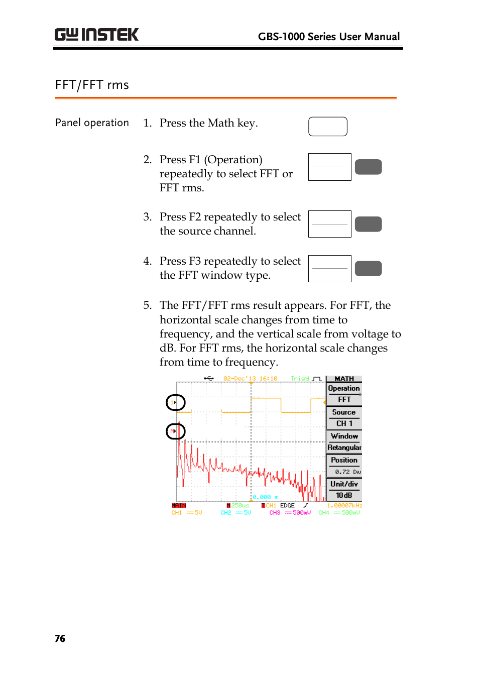 Fft/fft rms | GW Instek GBS-1000 Series User Manual User Manual | Page 76 / 187