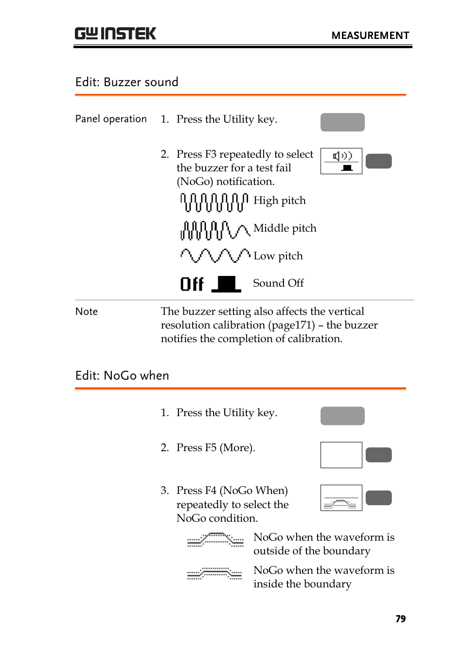 Edit: buzzer sound, Edit: nogo when, 79 edit: nogo when | GW Instek GBS-1000 Series User Manual User Manual | Page 79 / 187