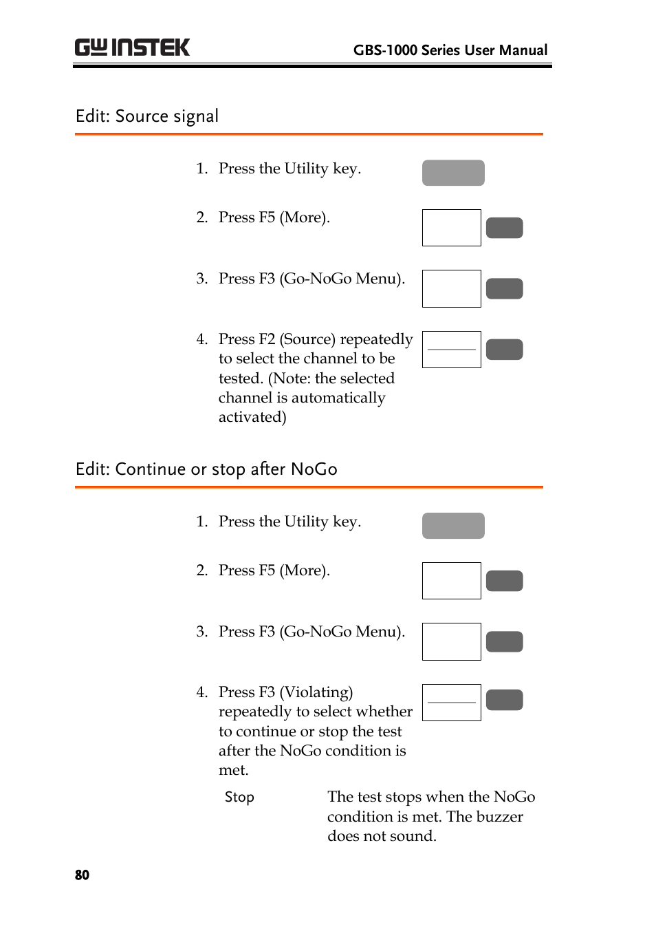 Edit: source signal, Edit: continue or stop after nogo, 80 edit: continue or stop after nogo | GW Instek GBS-1000 Series User Manual User Manual | Page 80 / 187