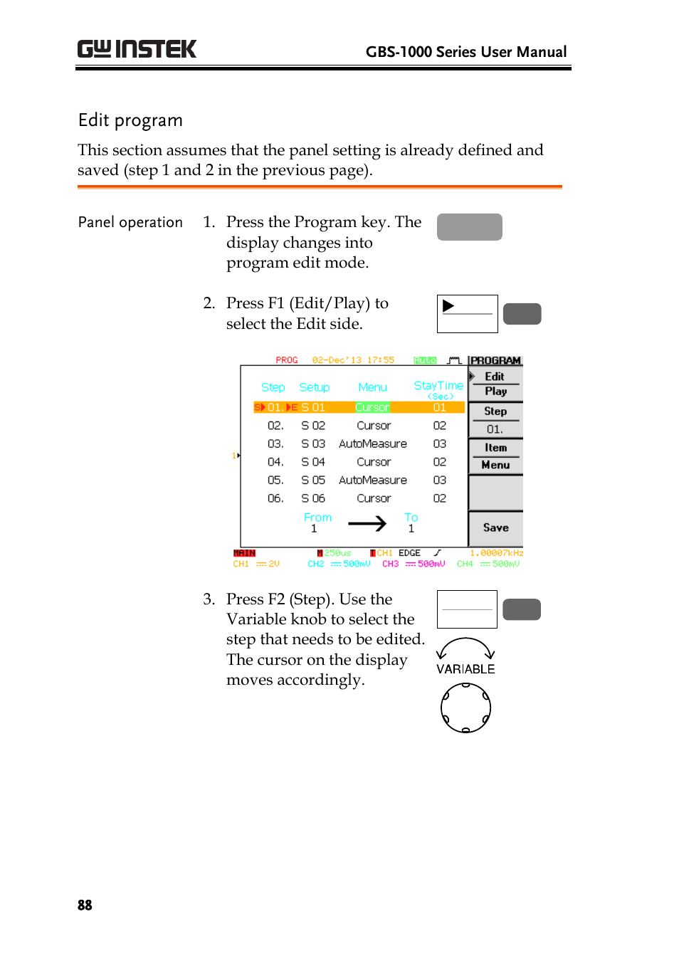 Edit program | GW Instek GBS-1000 Series User Manual User Manual | Page 88 / 187