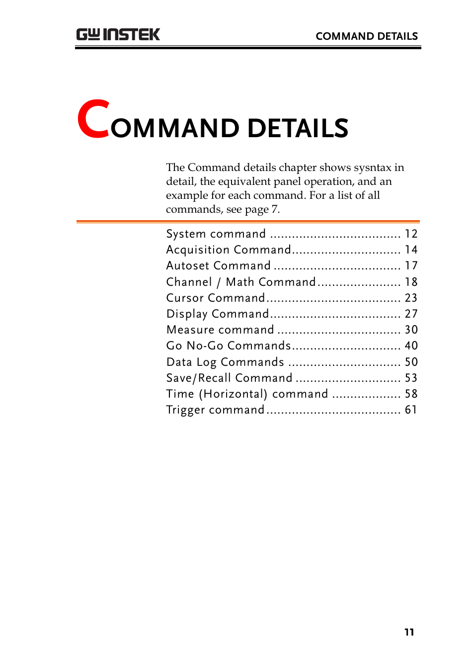 Command details, Ommand details | GW Instek GDS-1000-U Series Programming Manual User Manual | Page 11 / 70