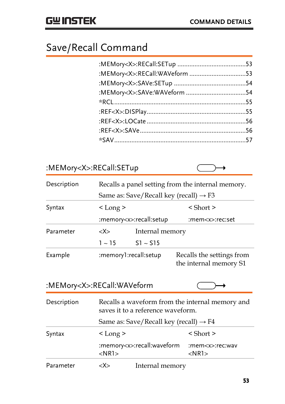 Save/recall command | GW Instek GDS-1000-U Series Programming Manual User Manual | Page 53 / 70