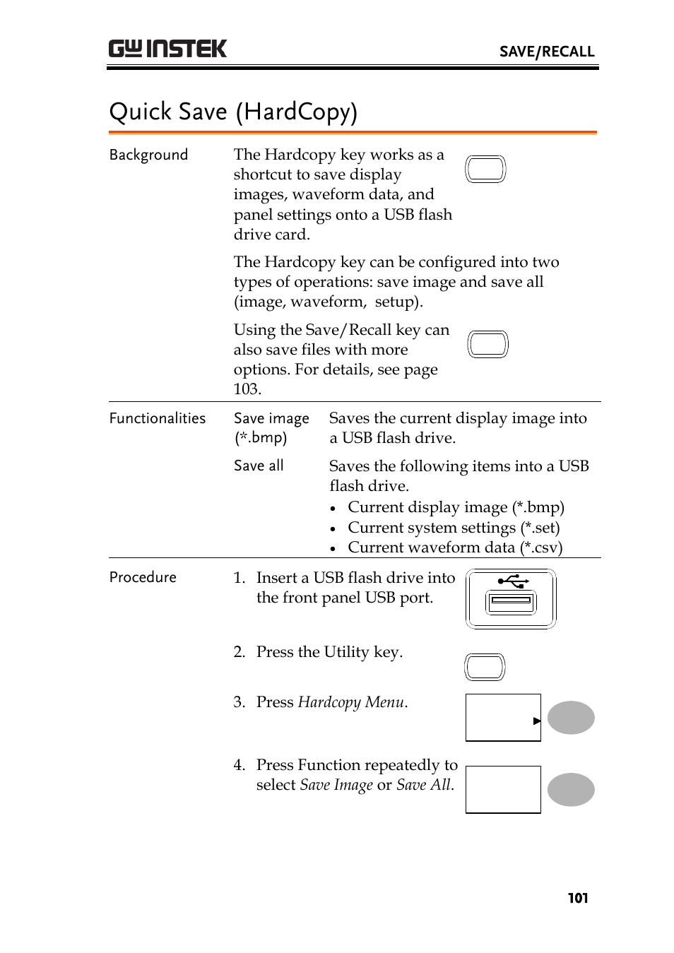 Quick save (hardcopy) | GW Instek GDS-1000-U Series User Manual User Manual | Page 101 / 133