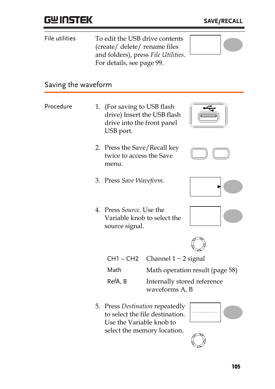 Saving the waveform | GW Instek GDS-1000-U Series User Manual User Manual | Page 105 / 133