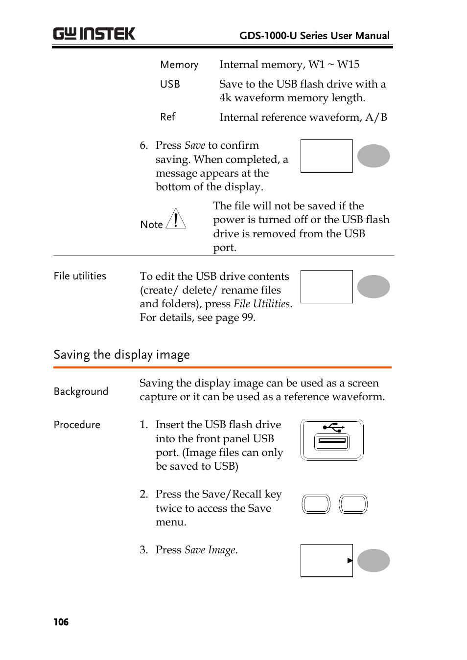 Saving the display image | GW Instek GDS-1000-U Series User Manual User Manual | Page 106 / 133