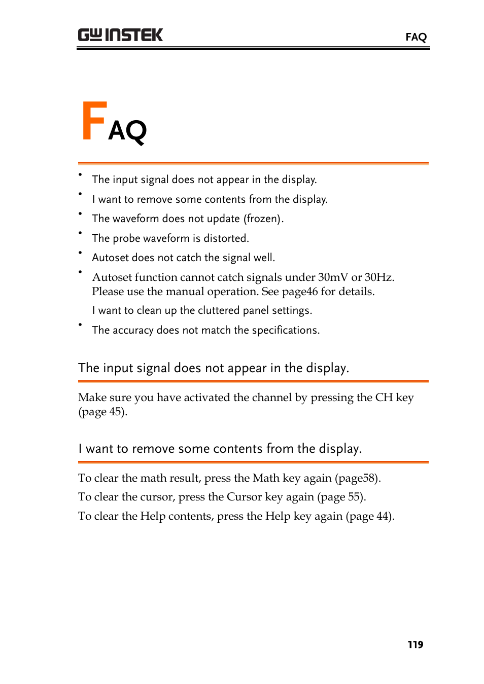 The input signal does not appear in the display, I want to remove some contents from the display | GW Instek GDS-1000-U Series User Manual User Manual | Page 119 / 133