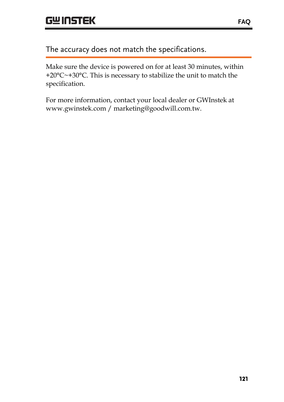 The accuracy does not match the specifications | GW Instek GDS-1000-U Series User Manual User Manual | Page 121 / 133