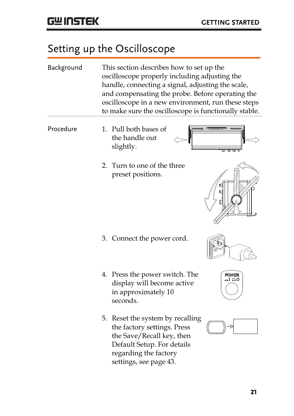 Setting up the oscilloscope | GW Instek GDS-1000-U Series User Manual User Manual | Page 21 / 133