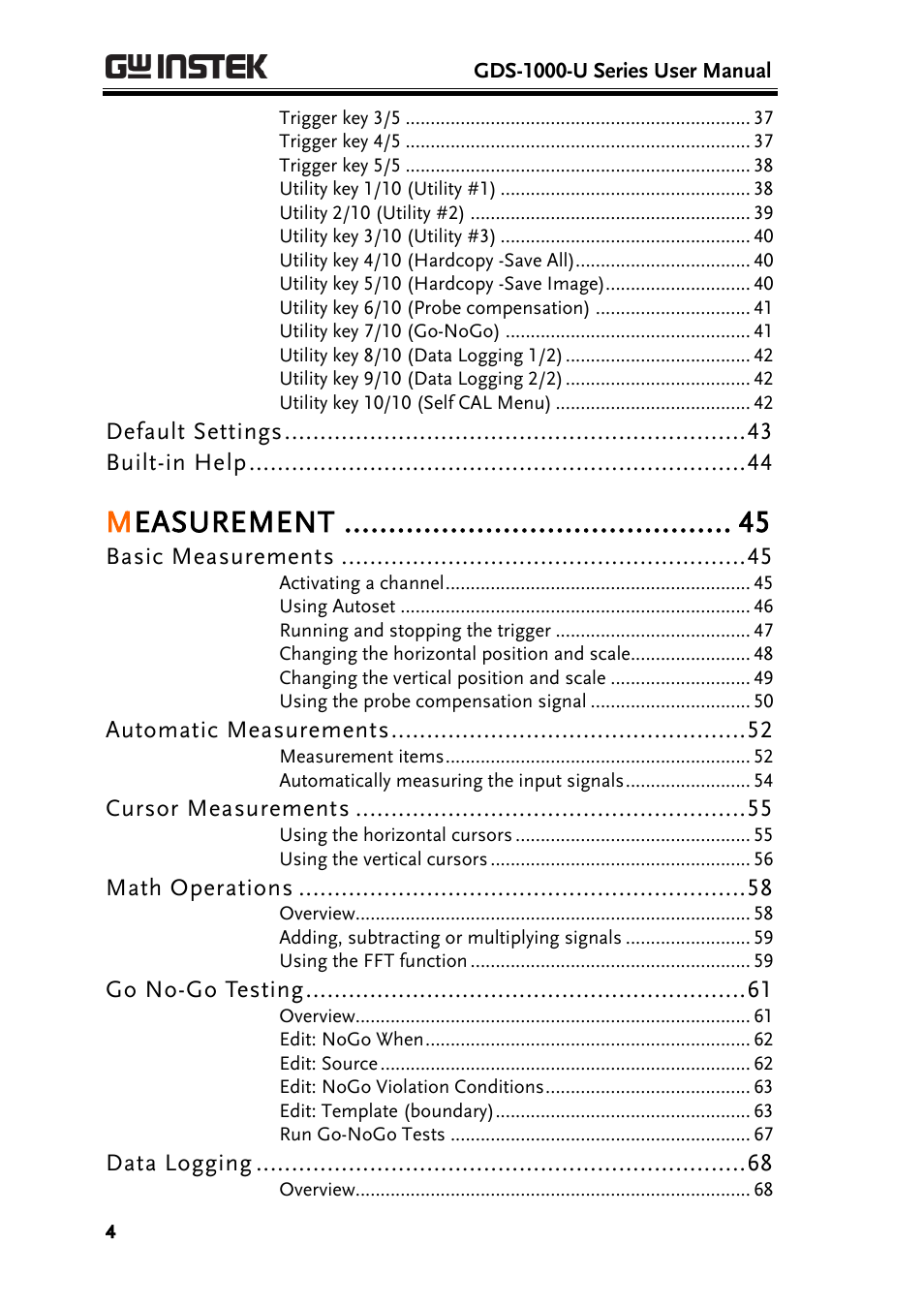 Measurement | GW Instek GDS-1000-U Series User Manual User Manual | Page 4 / 133
