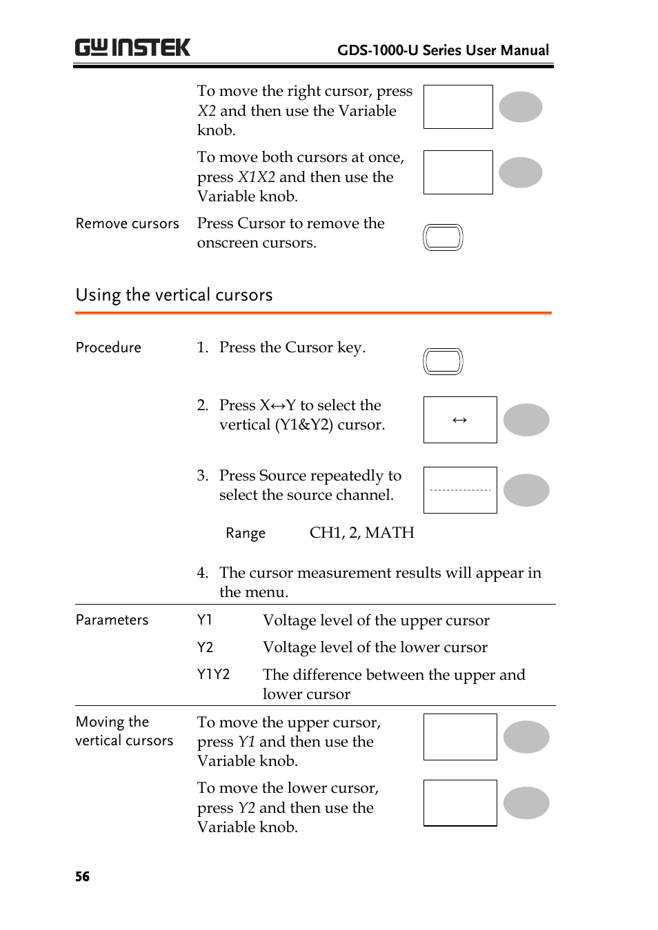 Using the vertical cursors | GW Instek GDS-1000-U Series User Manual User Manual | Page 56 / 133