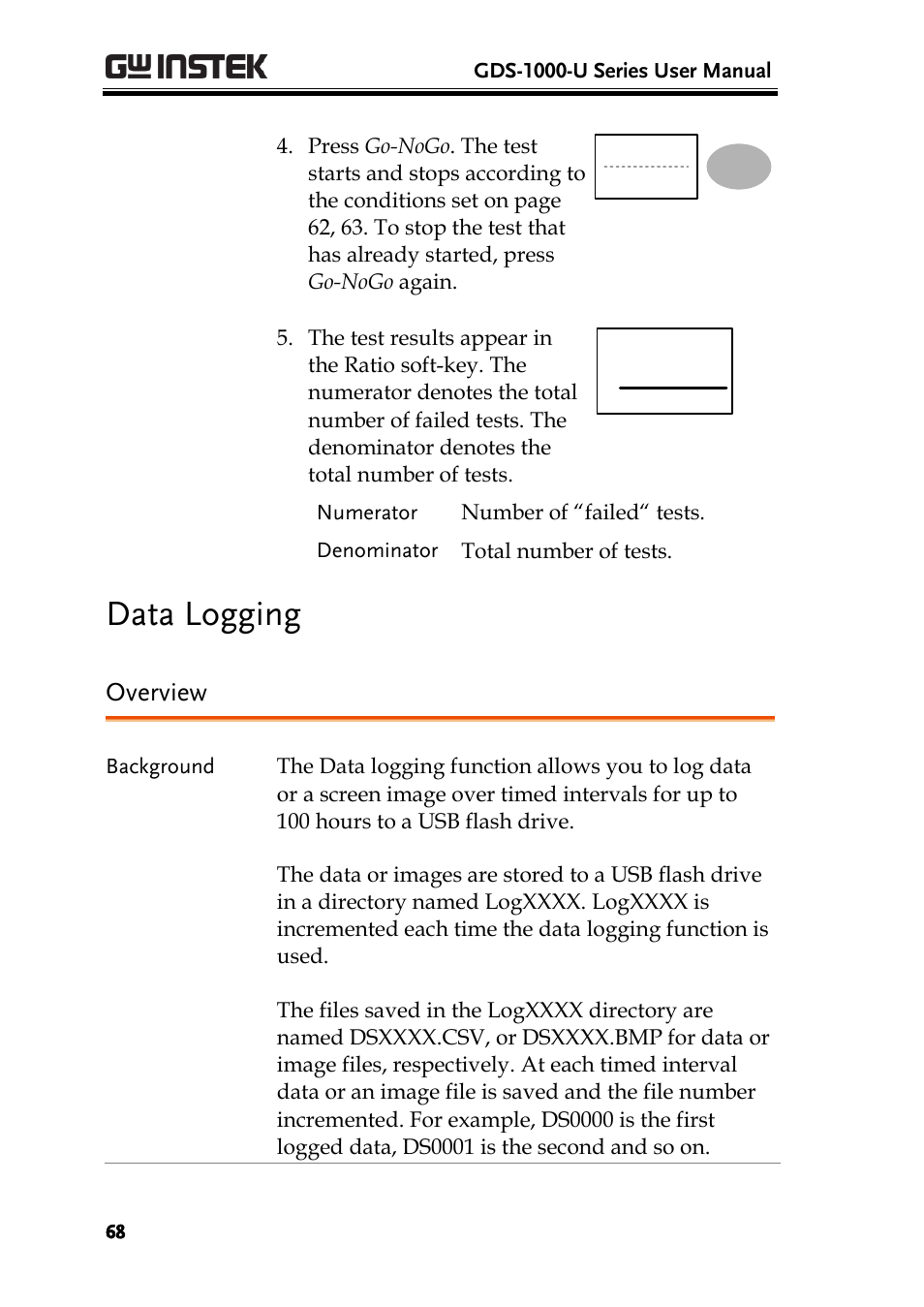 Data logging, Overview, Ratio | GW Instek GDS-1000-U Series User Manual User Manual | Page 68 / 133