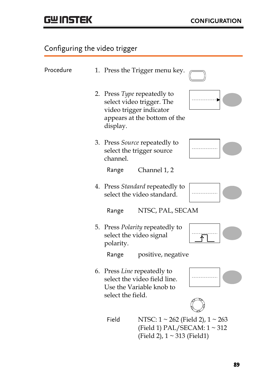 Configuring the video trigger | GW Instek GDS-1000-U Series User Manual User Manual | Page 89 / 133