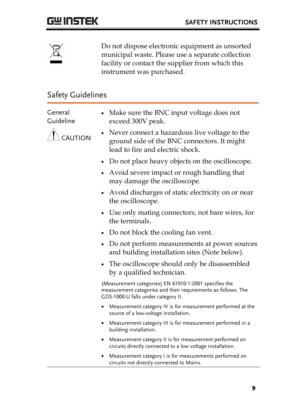 Safety guidelines | GW Instek GDS-1000-U Series User Manual User Manual | Page 9 / 133