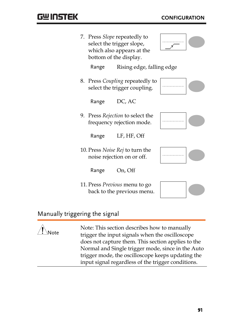 Manually triggering the signal, E 91) | GW Instek GDS-1000-U Series User Manual User Manual | Page 91 / 133