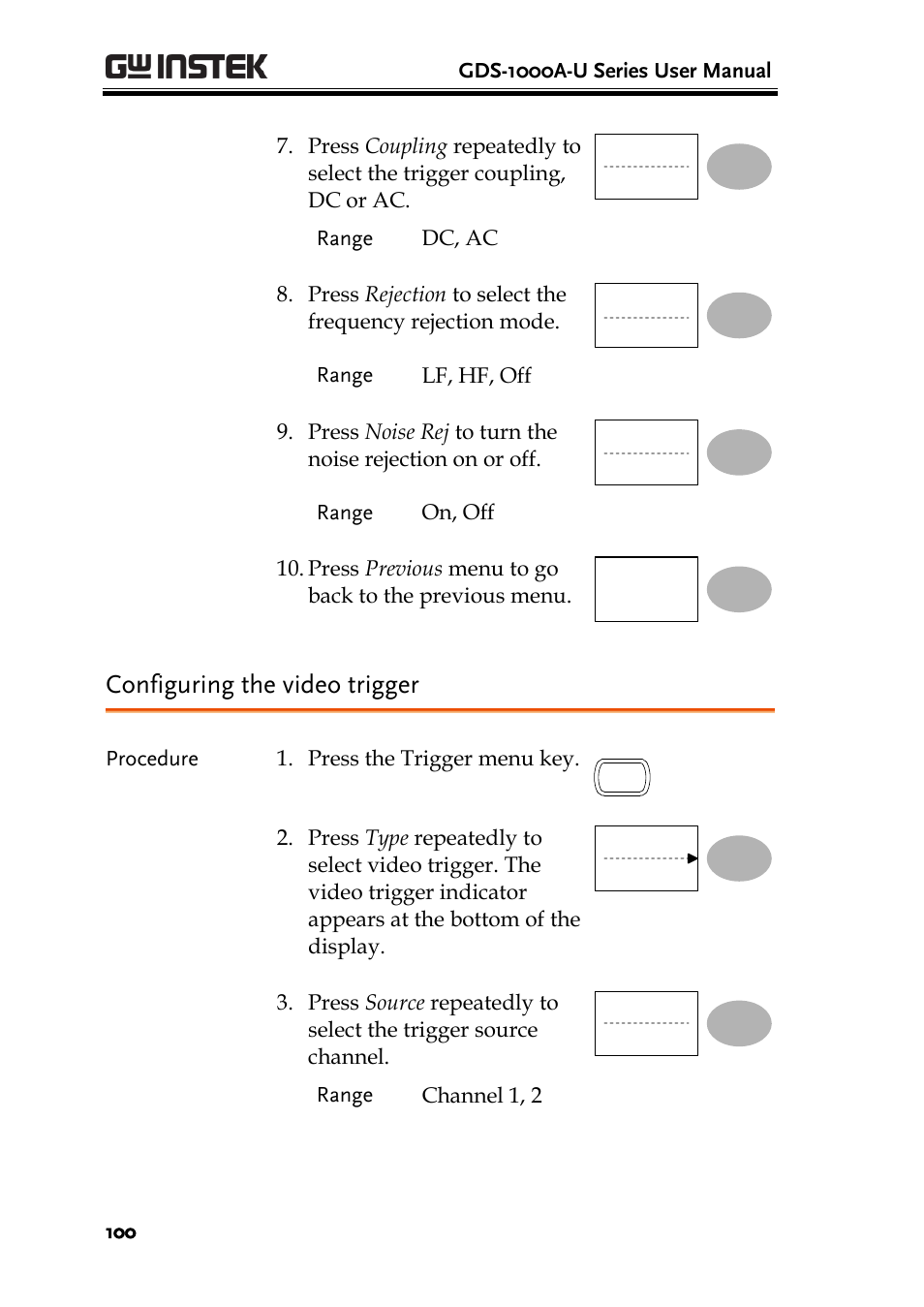 Configuring the video trigger | GW Instek GDS-1000A-U Series User Manual User Manual | Page 100 / 148